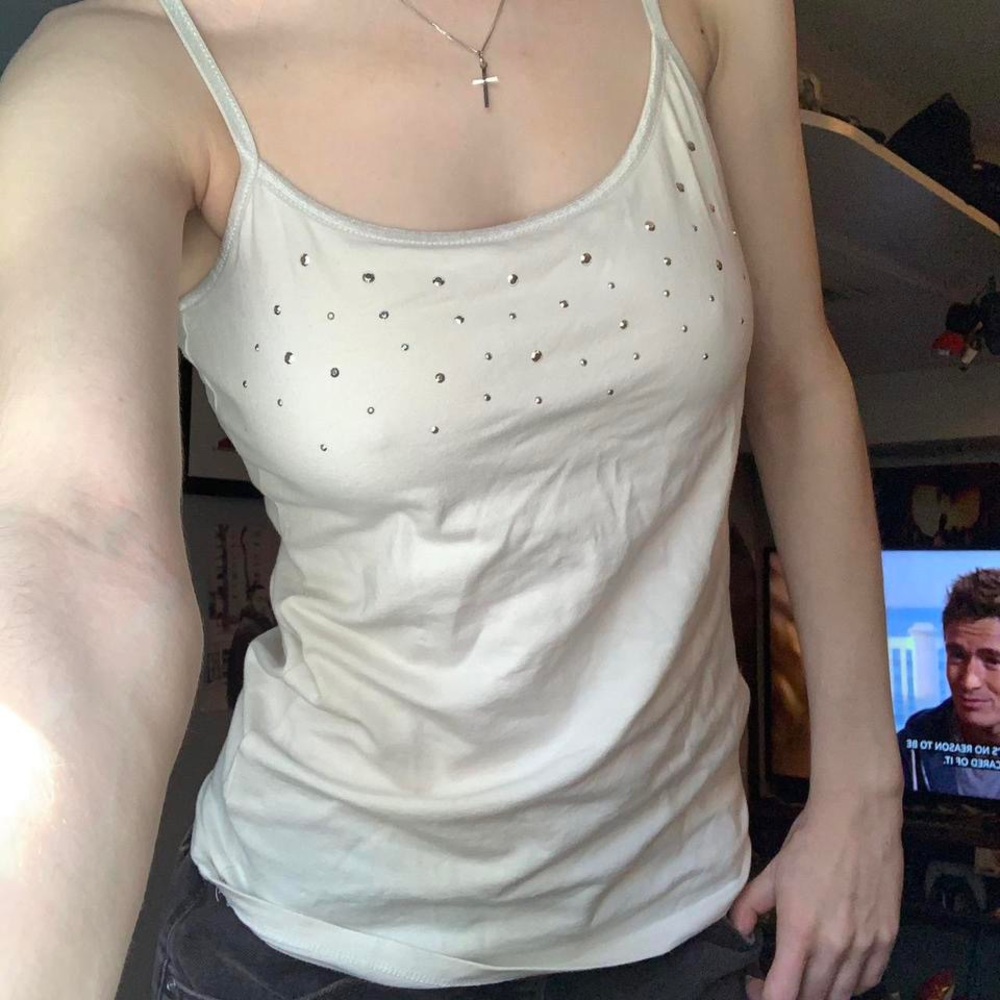 Vintage Y2K SO White Rhinestone Embellished Cami Tank | McBling Basic M